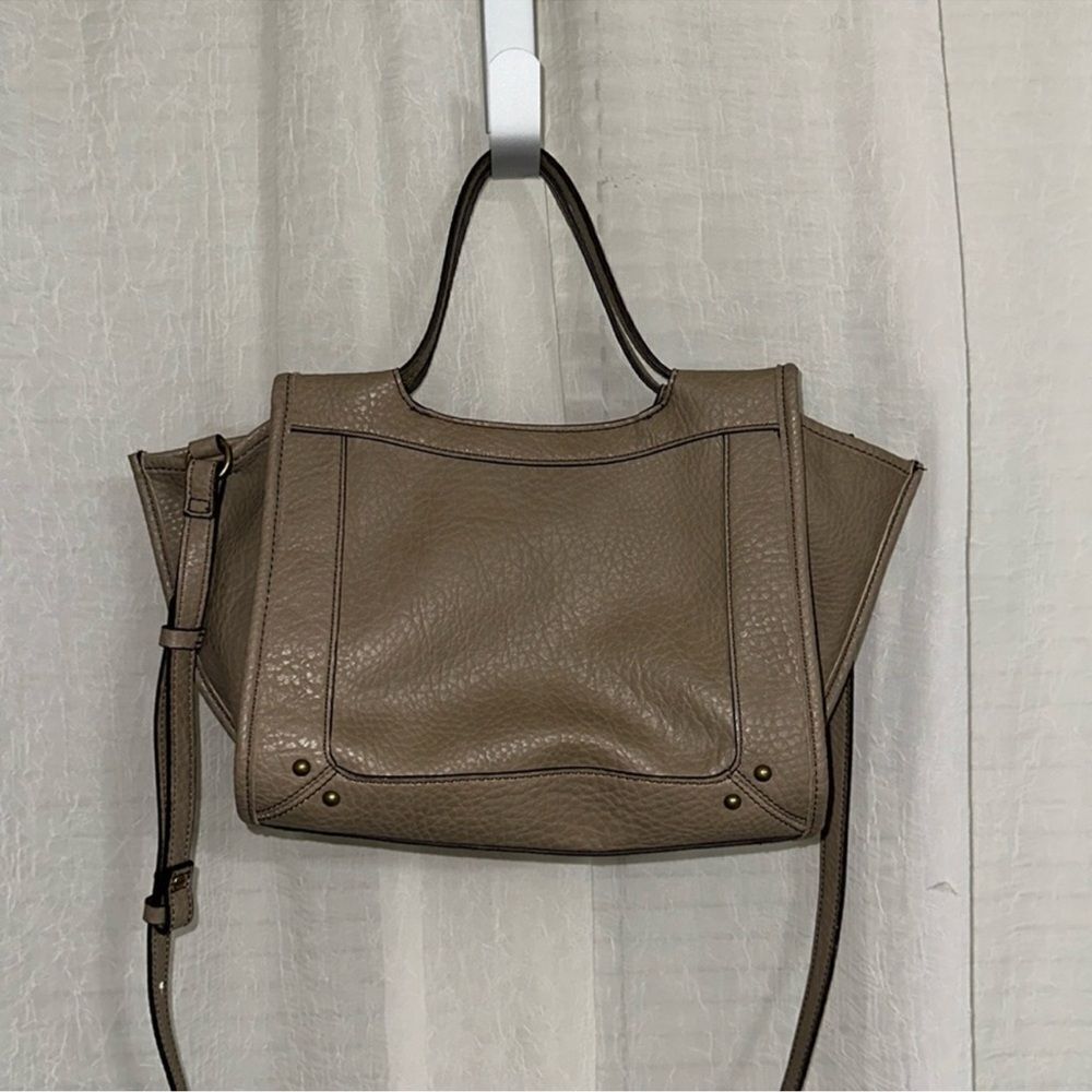 a.n.a. Taupe Faux Leather Satchel with Crossbody Strap